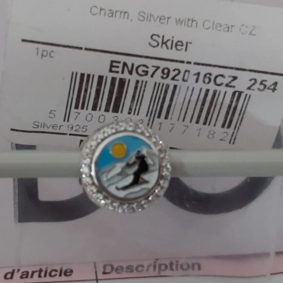 AUTHENTIC PANDORA Sterling Silver Skier Button Charm with Cz's ENG792016CZ_254 - Picture 5 of 10